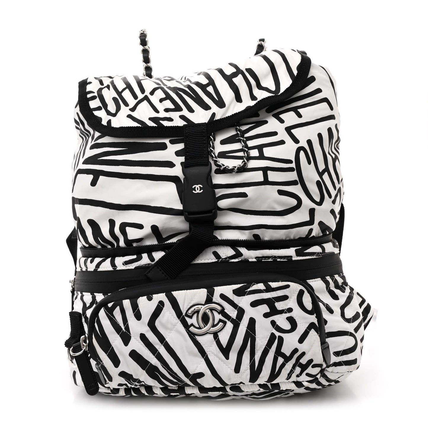 Nylon Printed Quilted Coco Neige Convertible Backpack Black White