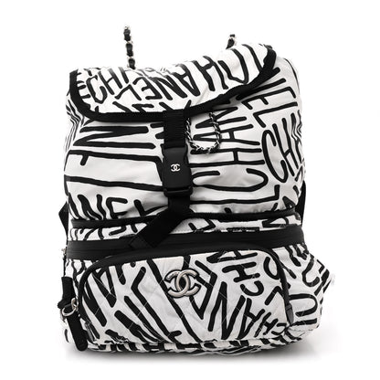 Chanel Nylon Printed Quilted Coco Neige Convertible Backpack Black White 1 of 10