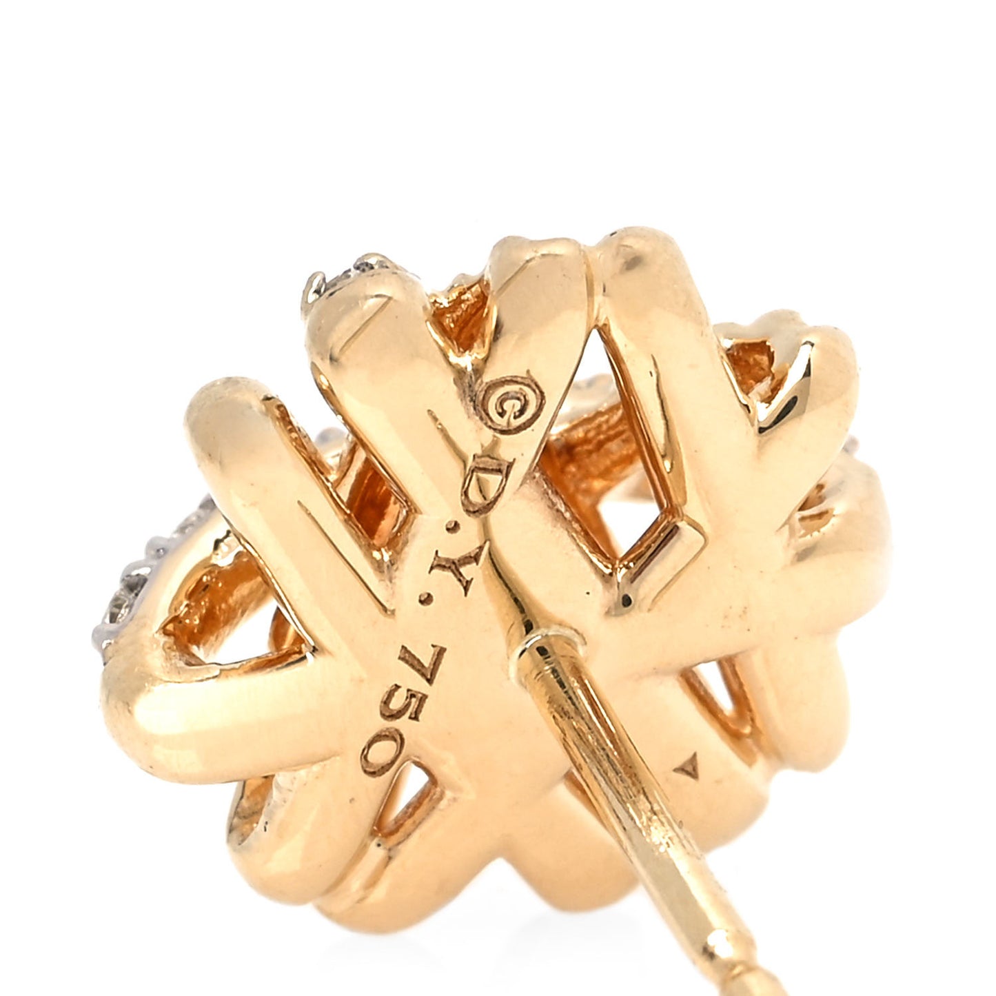 18K Yellow Gold Diamond 11mm Crossover Stud Earrings