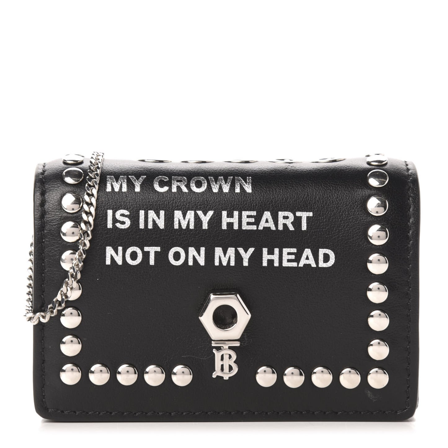 Calfskin Studded Jessie Chain Card Case Black