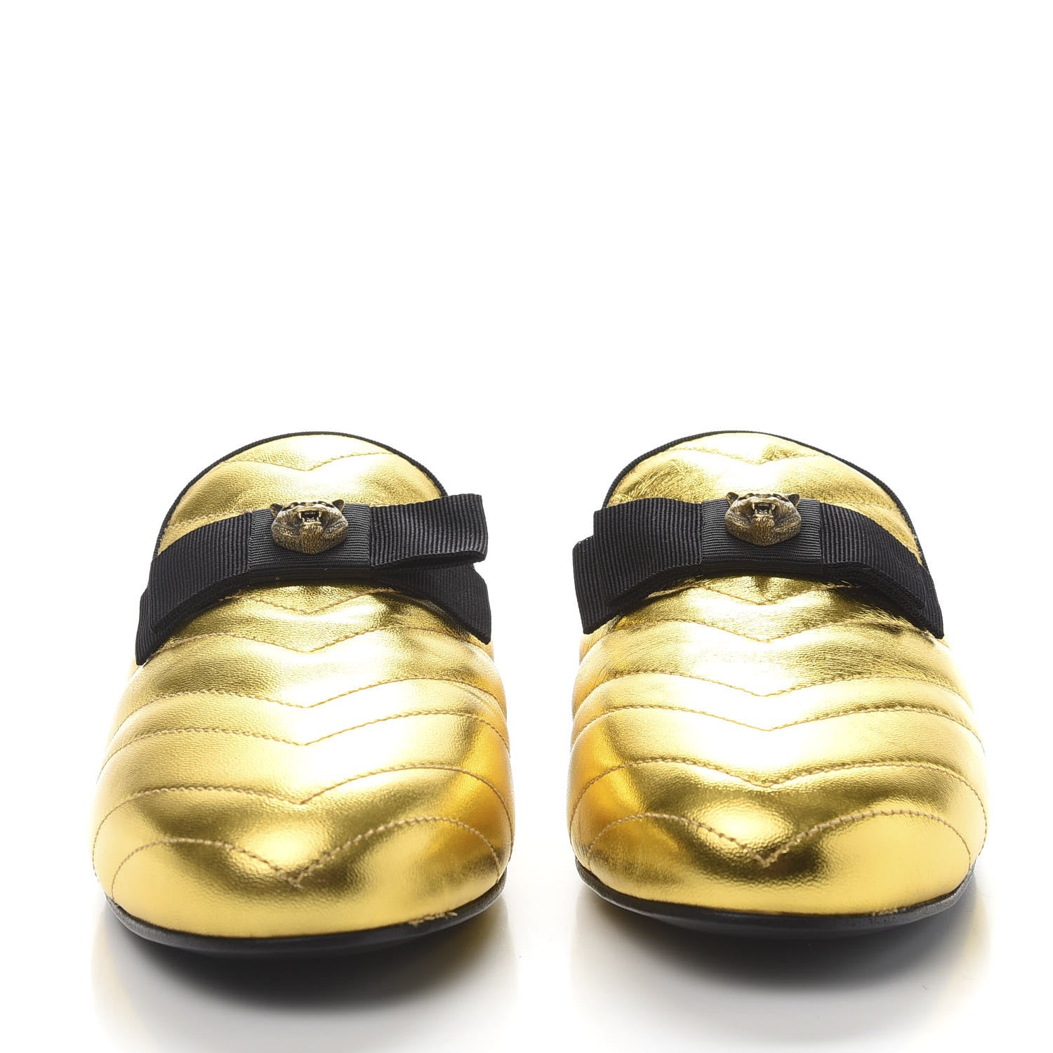 Gucci Metallic Nappa Quilted Womens Princetown Slippers 38.5 Gold 2 of 8