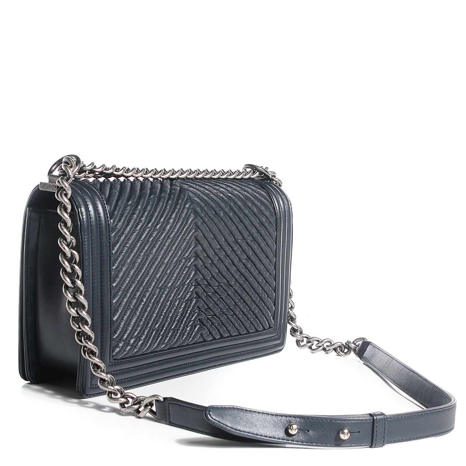 Chanel Wrinkled Lambskin Chevron New Medium Boy Flap Navy 3 of 7