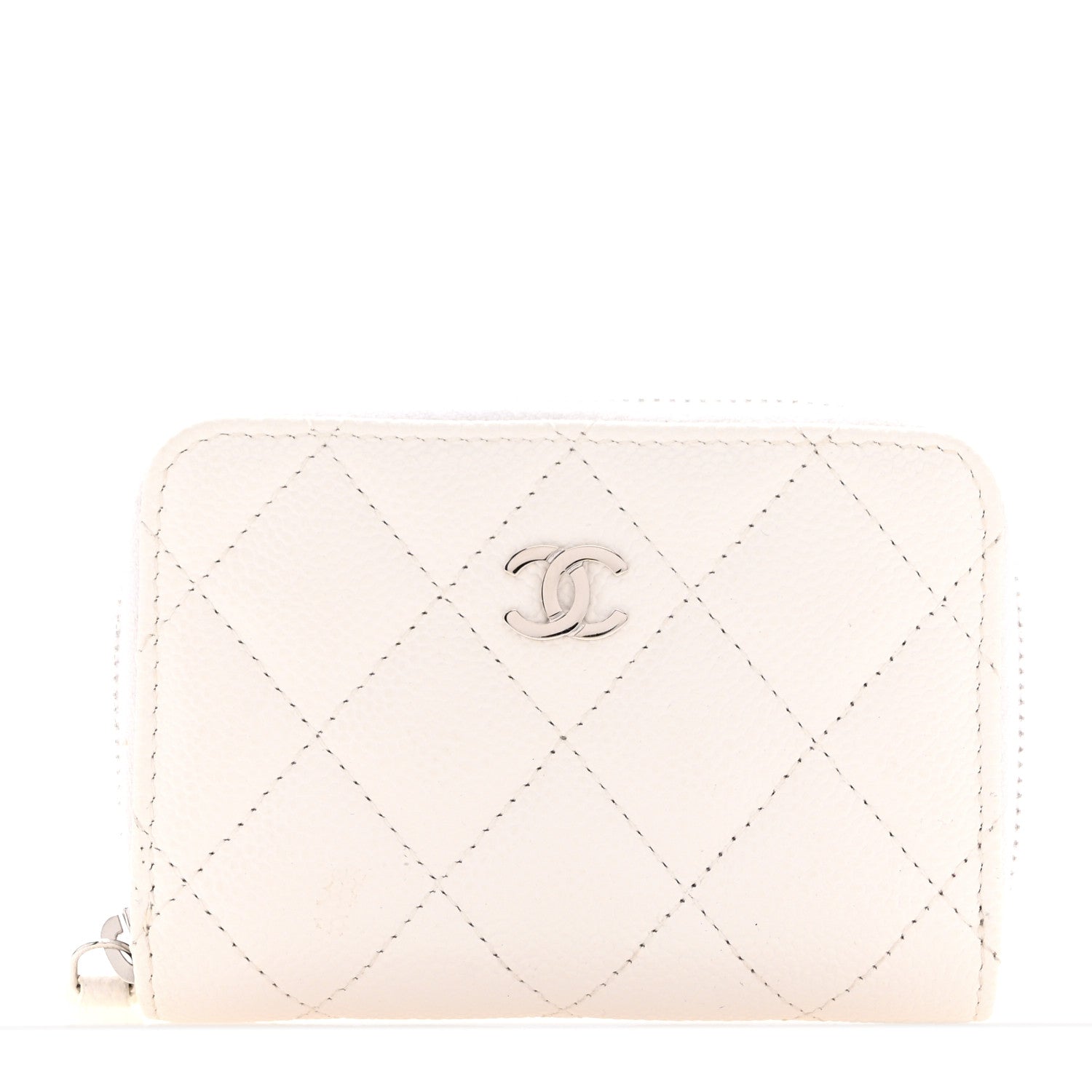 Chanel Caviar Quilted Zip Coin Purse White 1 of 9