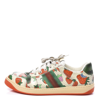 Gucci Nubuck Web Strawberry Print Womens Screener Sneakers 42 Dusty Milk White Vintage Green 1 of 10