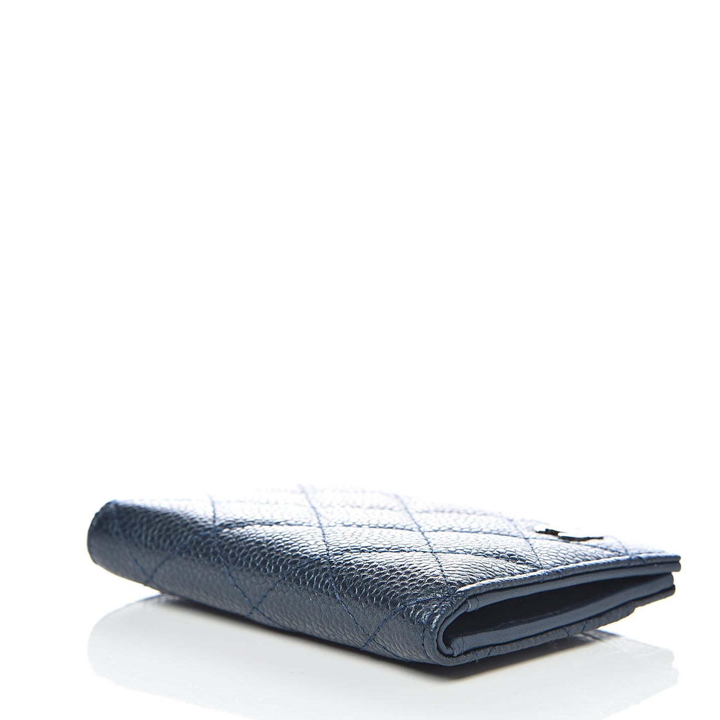 Metallic Caviar Quilted Card Holder Wallet Dark Blue