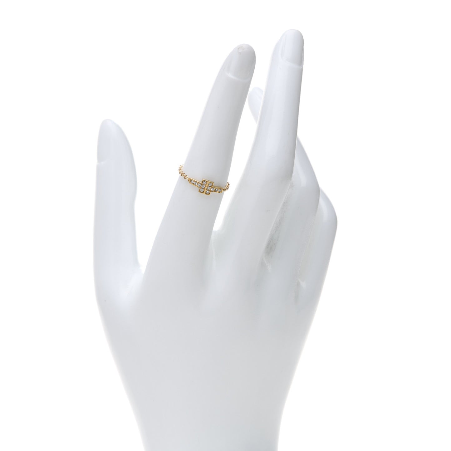 18K Yellow Gold Diamond T Chain Ring 51 5.75