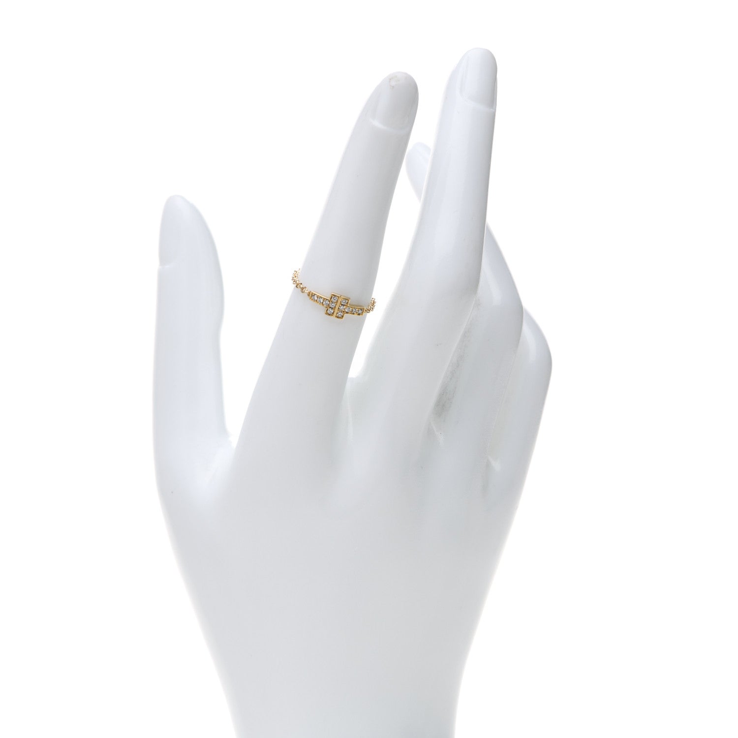 Tiffany 18K Yellow Gold Diamond T Chain Ring 51 5.75 2 of 5