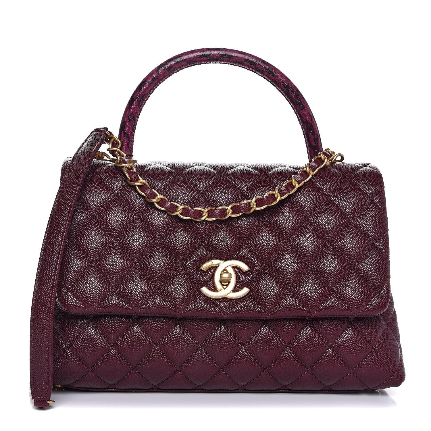 Chanel Caviar Elaphe Quilted Small Coco Handle Flap Burgundy 1 of 9