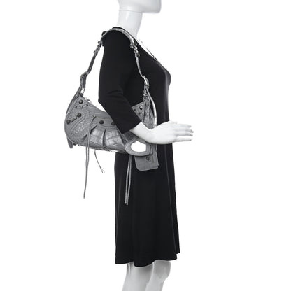 Balenciaga Extra Supple Calfskin Crocodile Embossed Small Le Cagole Shoulder Bag Balenciaga Grey 2 of 11
