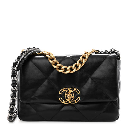 Chanel Shiny Goatskin Quilted Medium Chanel 19 Flap Black 1 of 9