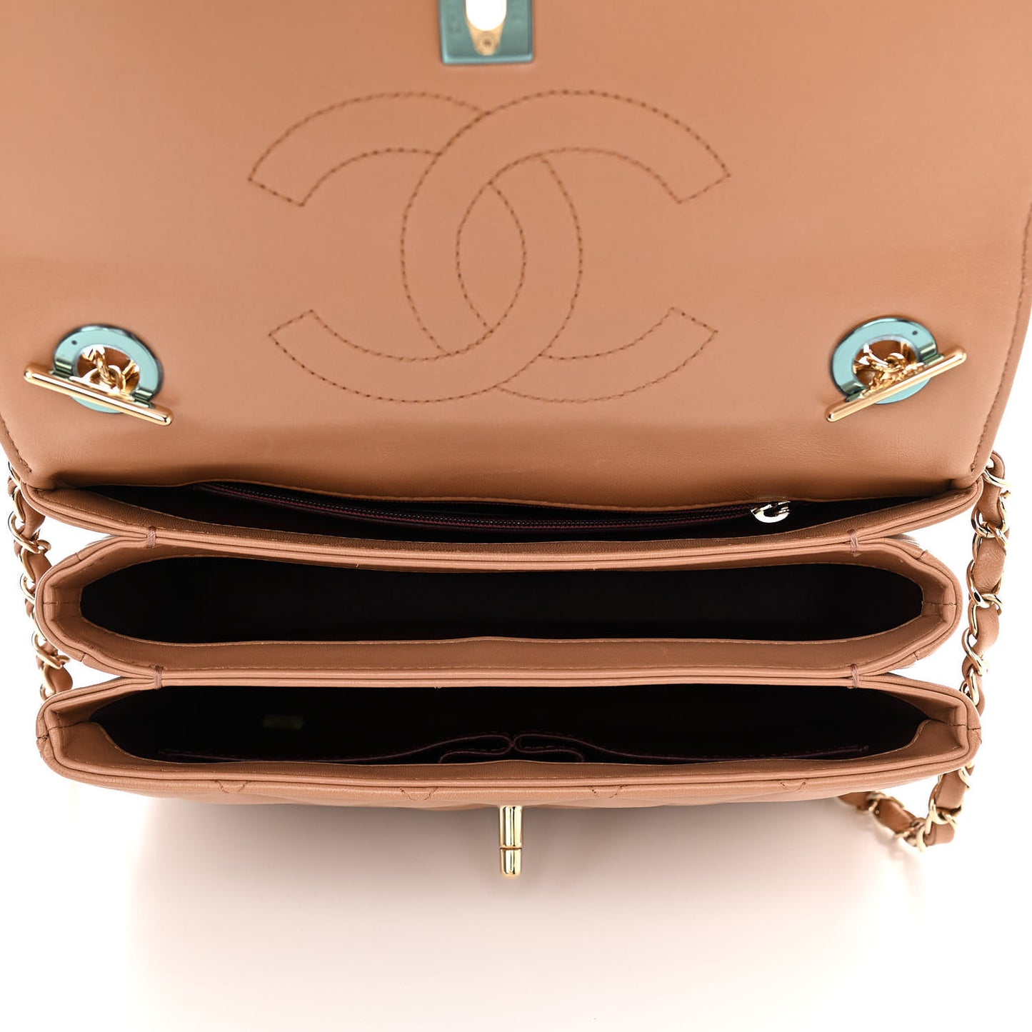 Lambskin Quilted Small Trendy CC Flap Dual Handle Bag Camel