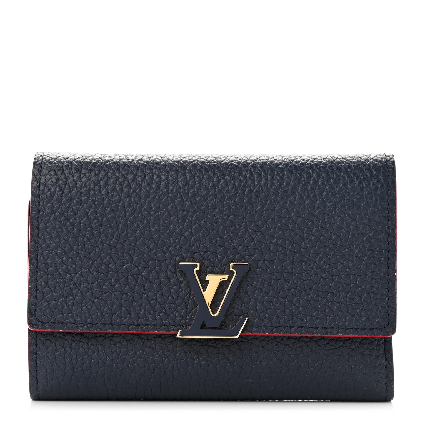 Taurillon Capucines Compact Wallet Marine Rouge