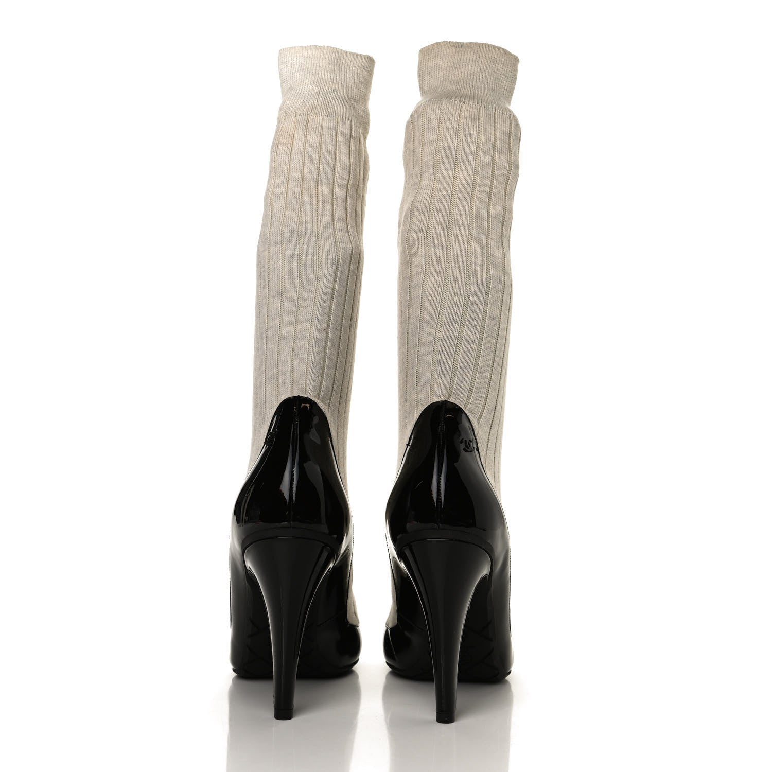 Chanel Patent Sock Boots 39.5 Black White 6 of 9