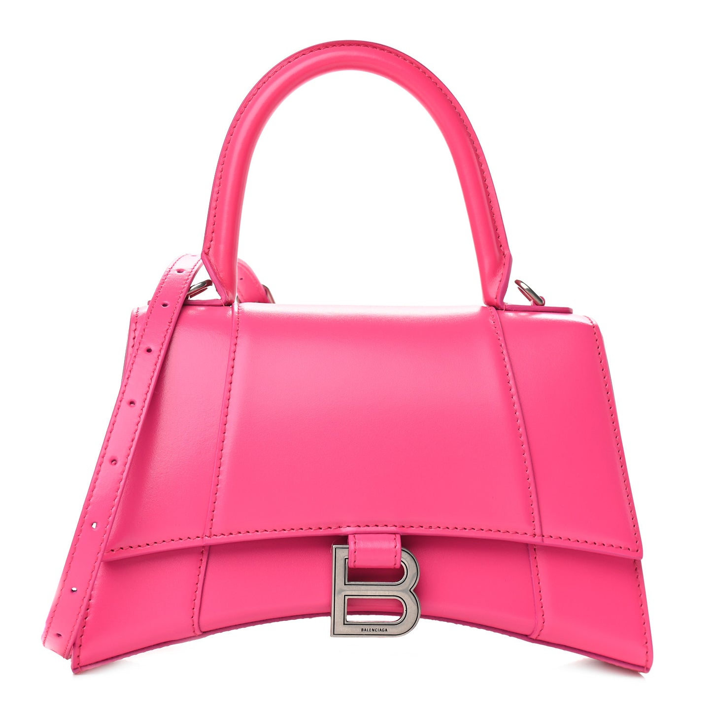 Shiny Box Calfskin Small Hourglass Top Handle Bag Acid Fuchsia