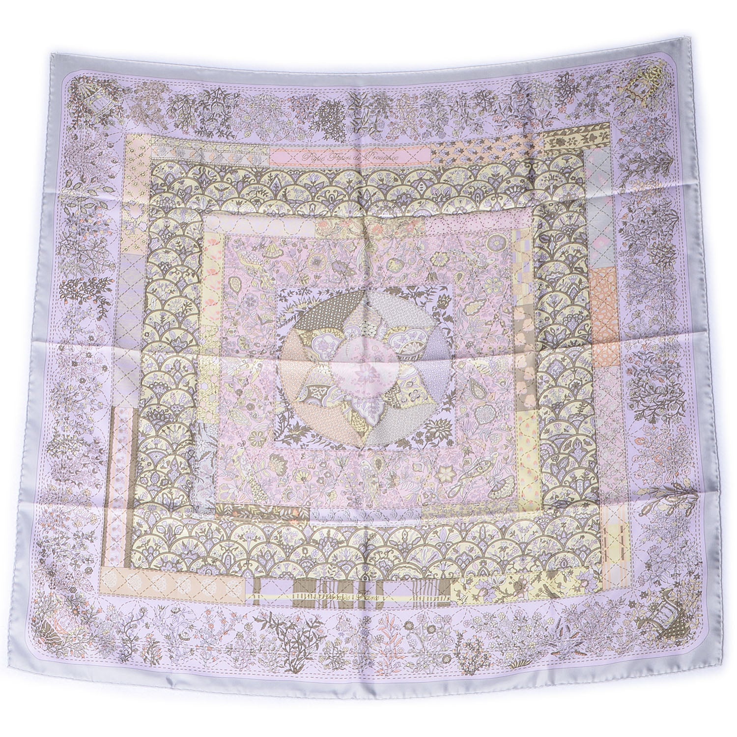 Hermes Silk Pique Fleuri de Provence Scarf 90 Gris Perle Rose Poudre 2 of 6
