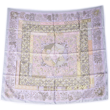 Hermes Silk Pique Fleuri de Provence Scarf 90 Gris Perle Rose Poudre 2 of 6