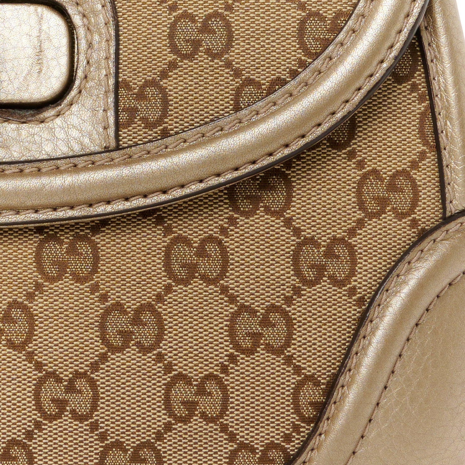 Gucci Monogram Metallic Calfskin Medium New Bamboo Top Handle Bag Golden Beige 9 of 11