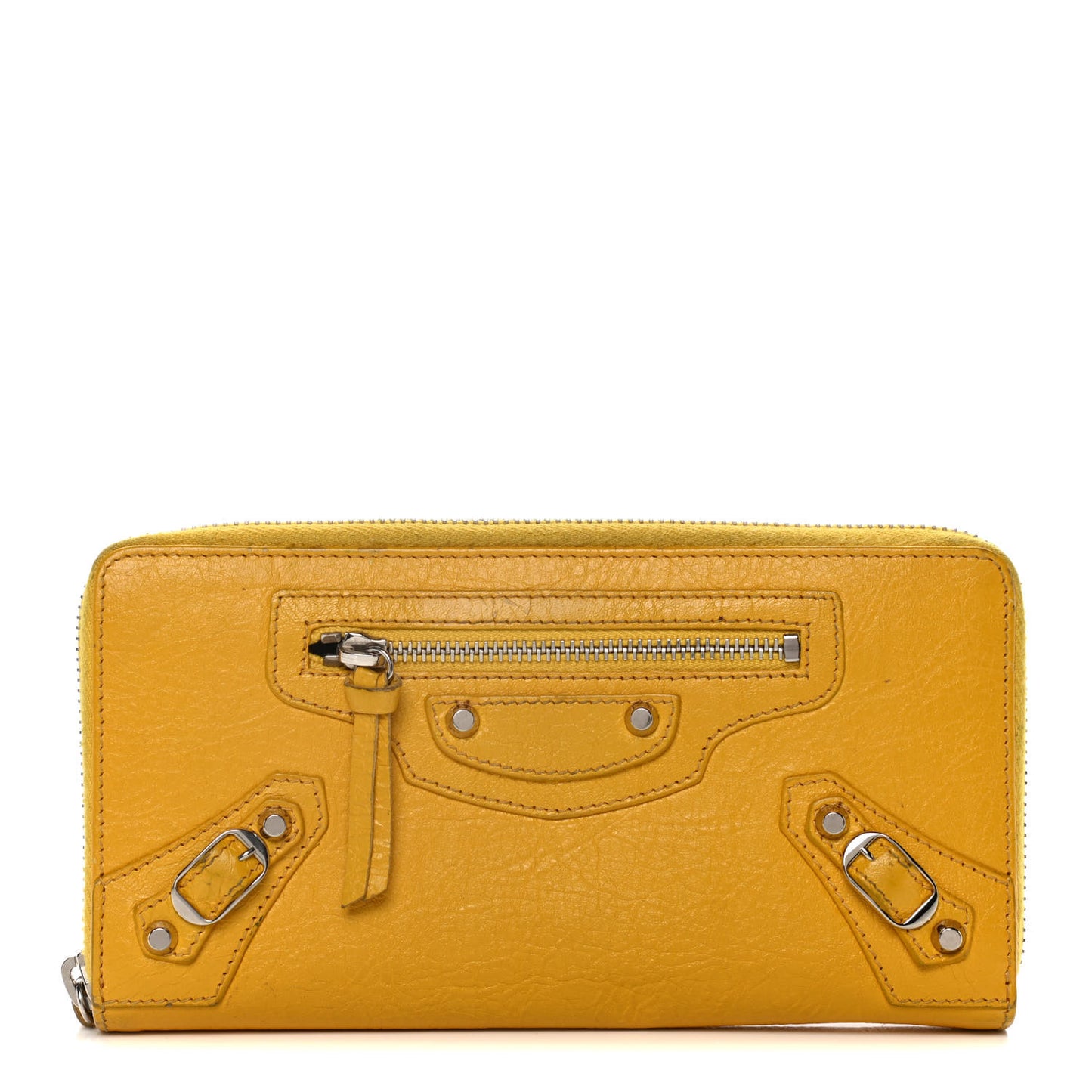 Agneau Classic Silver Hardware Continental Zip Around Jaune Epi