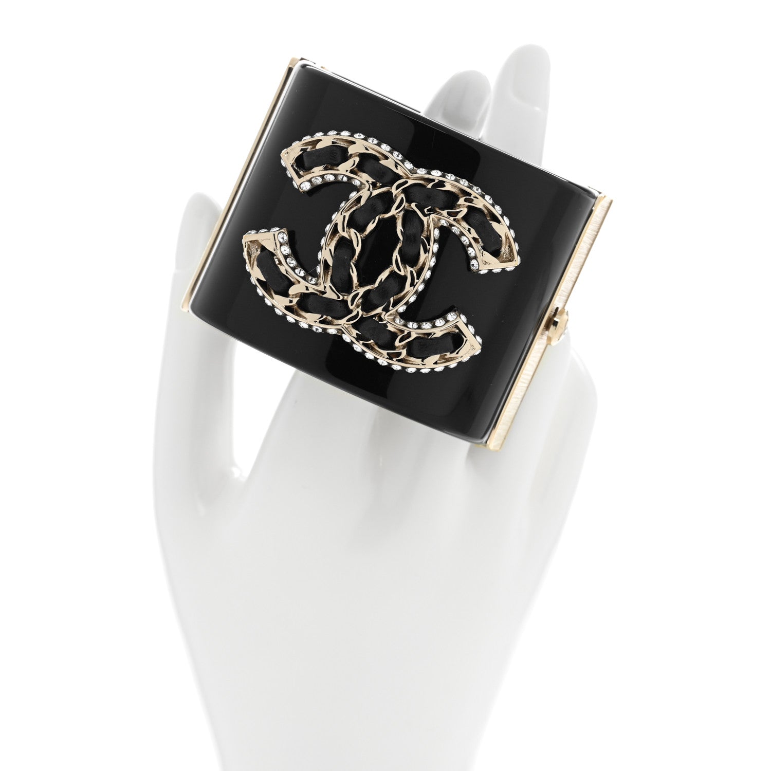 Chanel Resin Lambskin CC Cuff Black 2 of 5