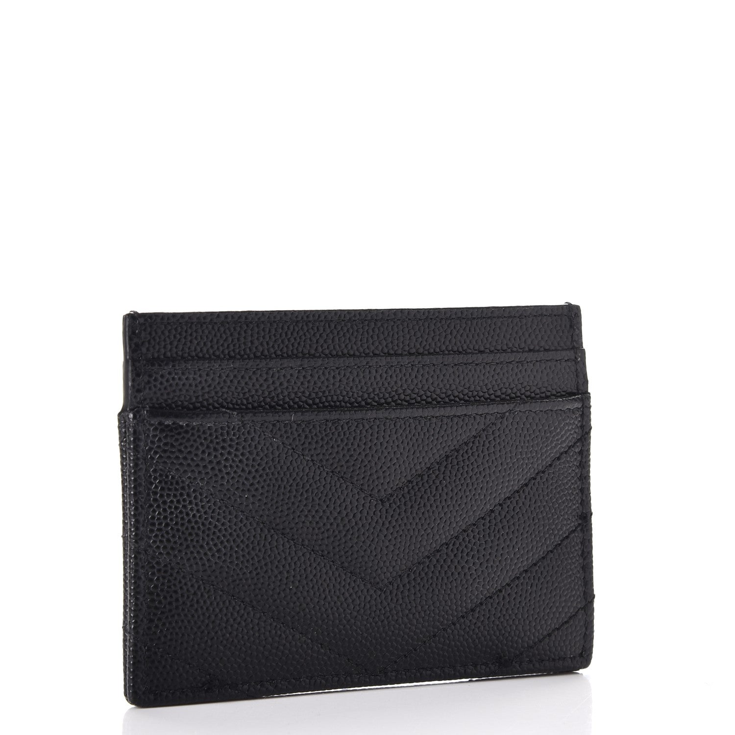 Saint Laurent Grain De Poudre Matelasse Chevron Monogram Credit Card Case Black 3 of 7