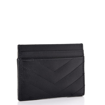 Saint Laurent Grain De Poudre Matelasse Chevron Monogram Credit Card Case Black 3 of 7