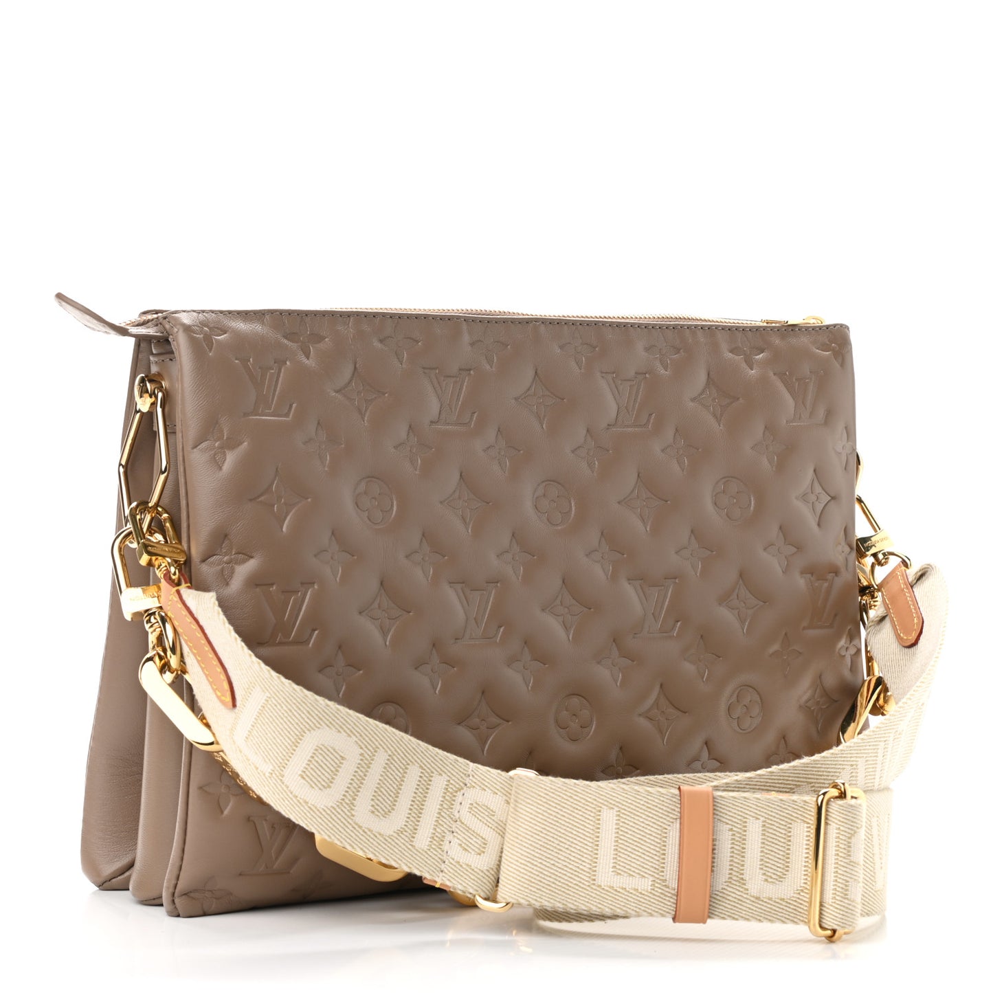 Lambskin Embossed Monogram Coussin MM Taupe