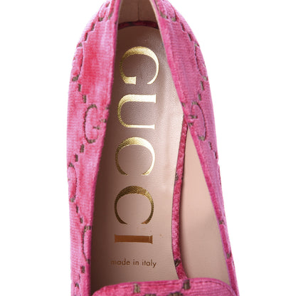 Gucci Velvet GG Monogram Sylvie Web Chain Mid Heel Loafers 39.5 Bright Pink 6 of 9