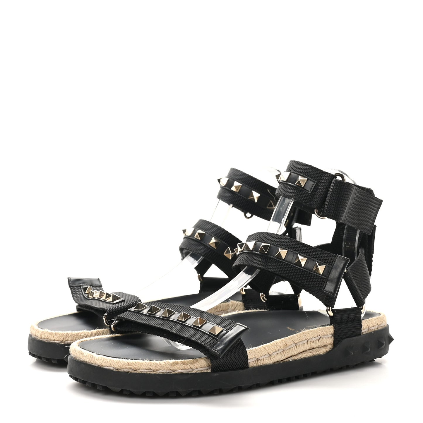 Nylon Rockstud Velcro Espadrille Sandals 39 Black