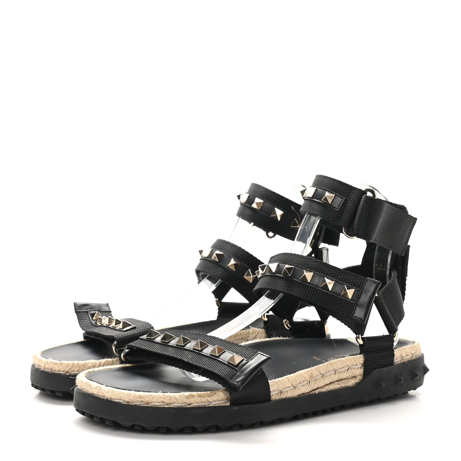 Valentino Garavani Nylon Rockstud Velcro Espadrille Sandals 39 Black 4 of 8