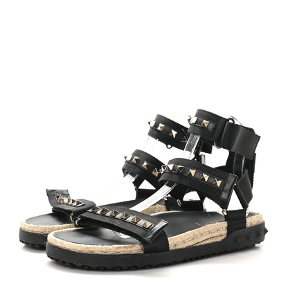 Valentino Garavani Nylon Rockstud Velcro Espadrille Sandals 39 Black 4 of 8