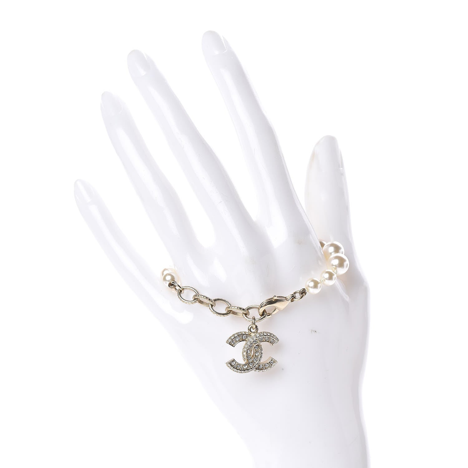 Chanel Pearl Crystal CC Bracelet Gold 2 of 5
