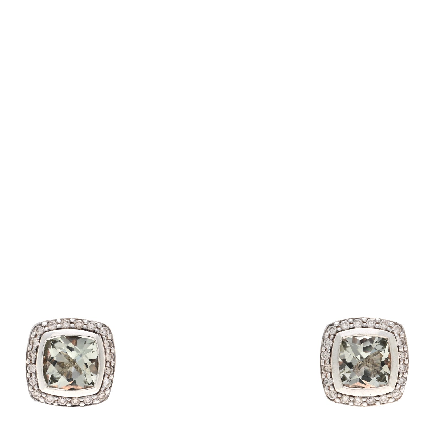 David Yurman Sterling Silver Diamond Prasiolite 7mm Petite Albion Earrings 1 of 4