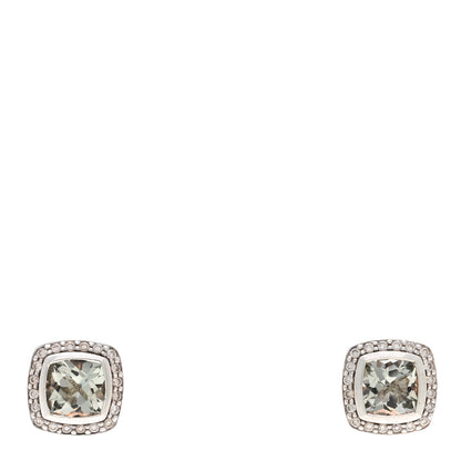 David Yurman Sterling Silver Diamond Prasiolite 7mm Petite Albion Earrings 1 of 4