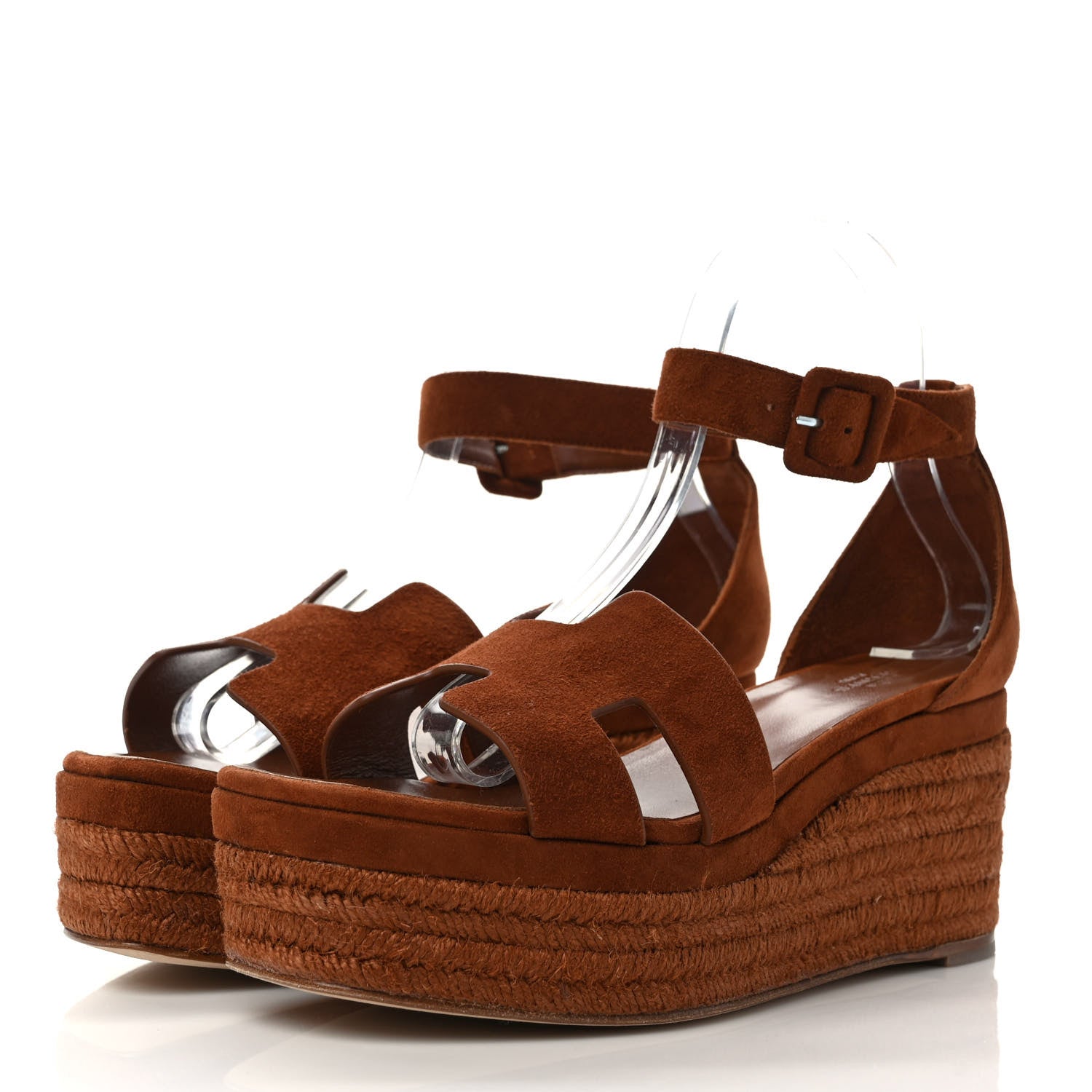 Hermes Suede Goatskin Elda 35 Espadrille Wedge Sandals 39 Gold 3 of 9