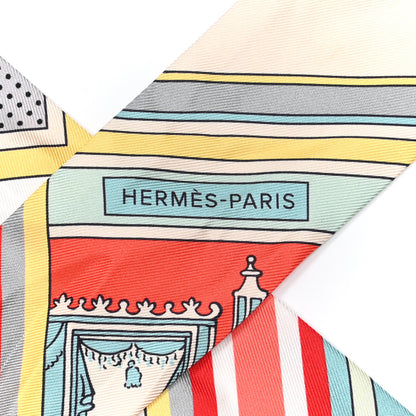 Hermes Silk Washington's Carriage Detail Twilly Creme Aqua Jaune 3 of 6