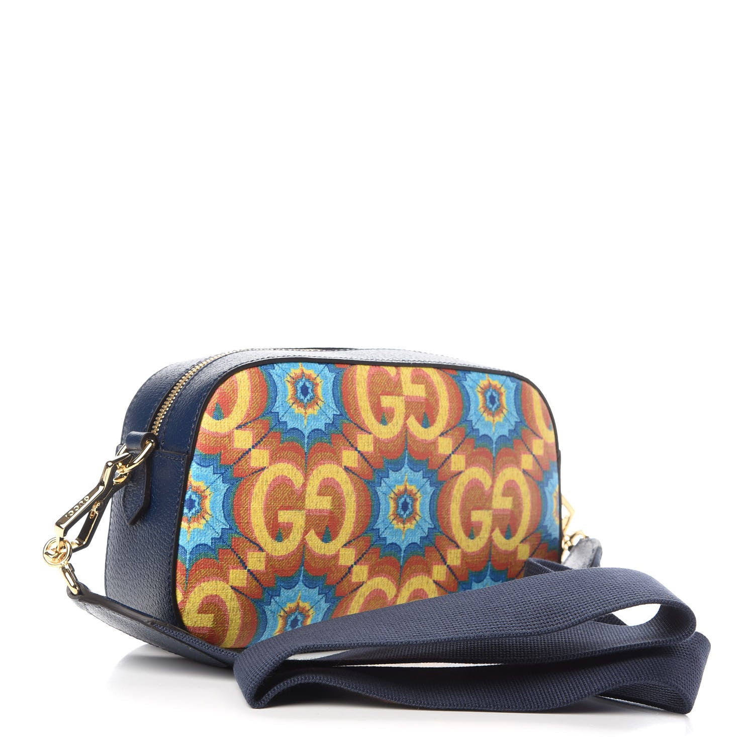 Gucci GG Supreme Kaleidoscope Calfskin Script Logo Gucci 100 Camera Bag Blue Orange Multicolor Blue Agata 3 of 9