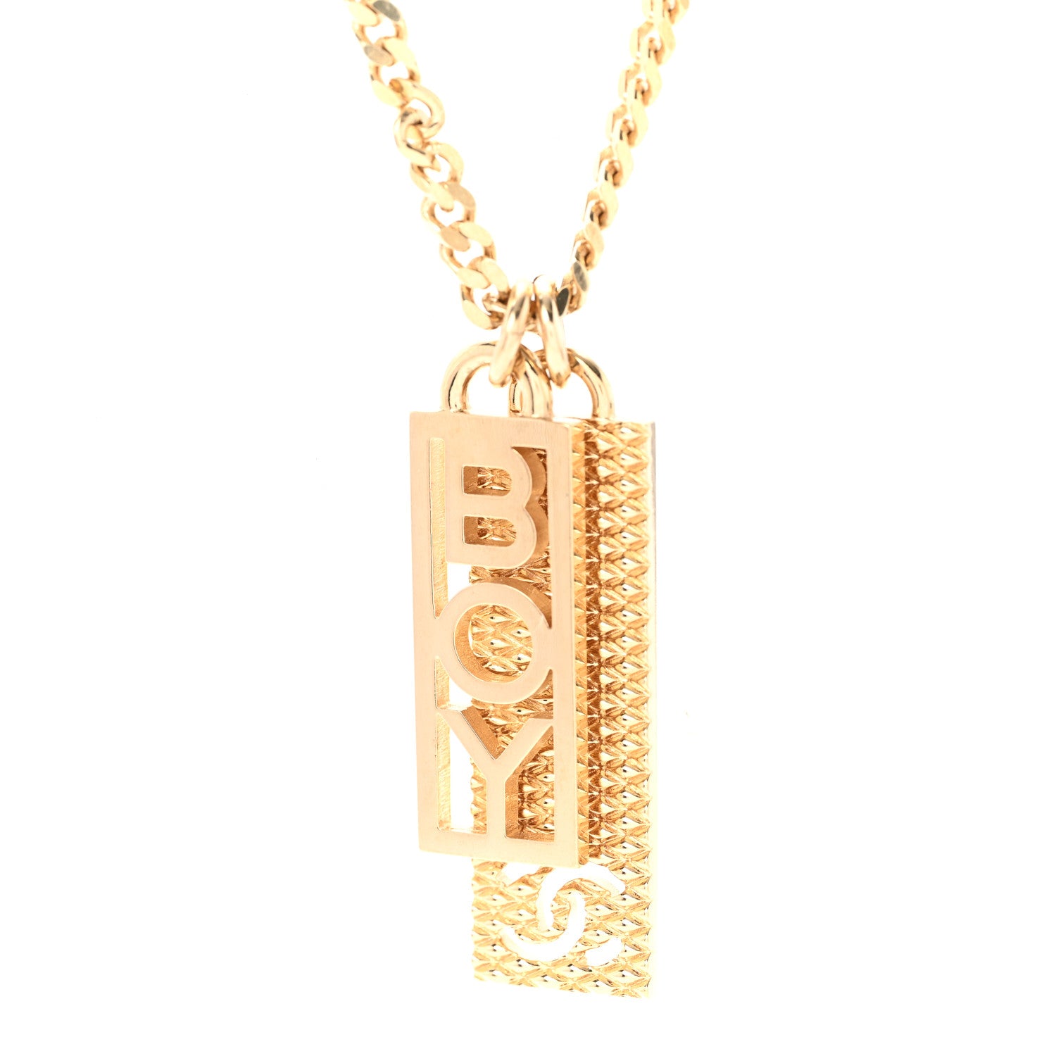Chanel Metal Crystal CC Boy Pendant Long Necklace Gold 4 of 6