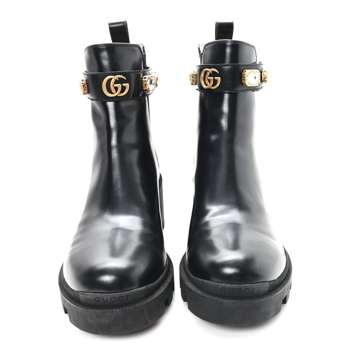 Calfskin Crystal GG Trip Chelsea Ankle Boots 41 Black