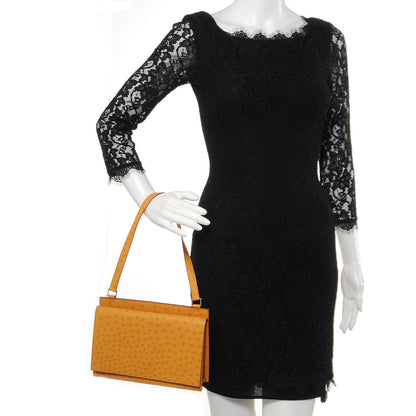 Hermes Ostrich Envelope Shoulder Bag Saffron 2 of 7