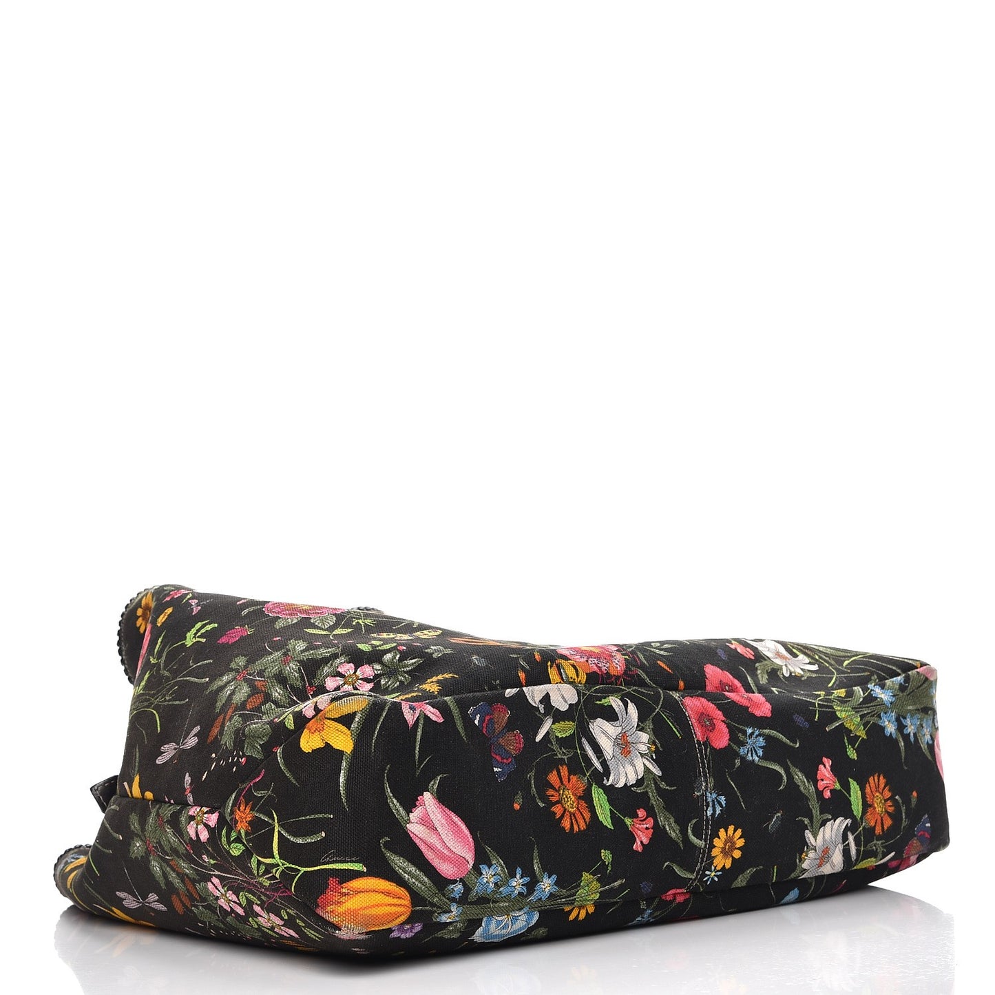 Canvas Flora Floral Large Horsebit Chain Hobo Black