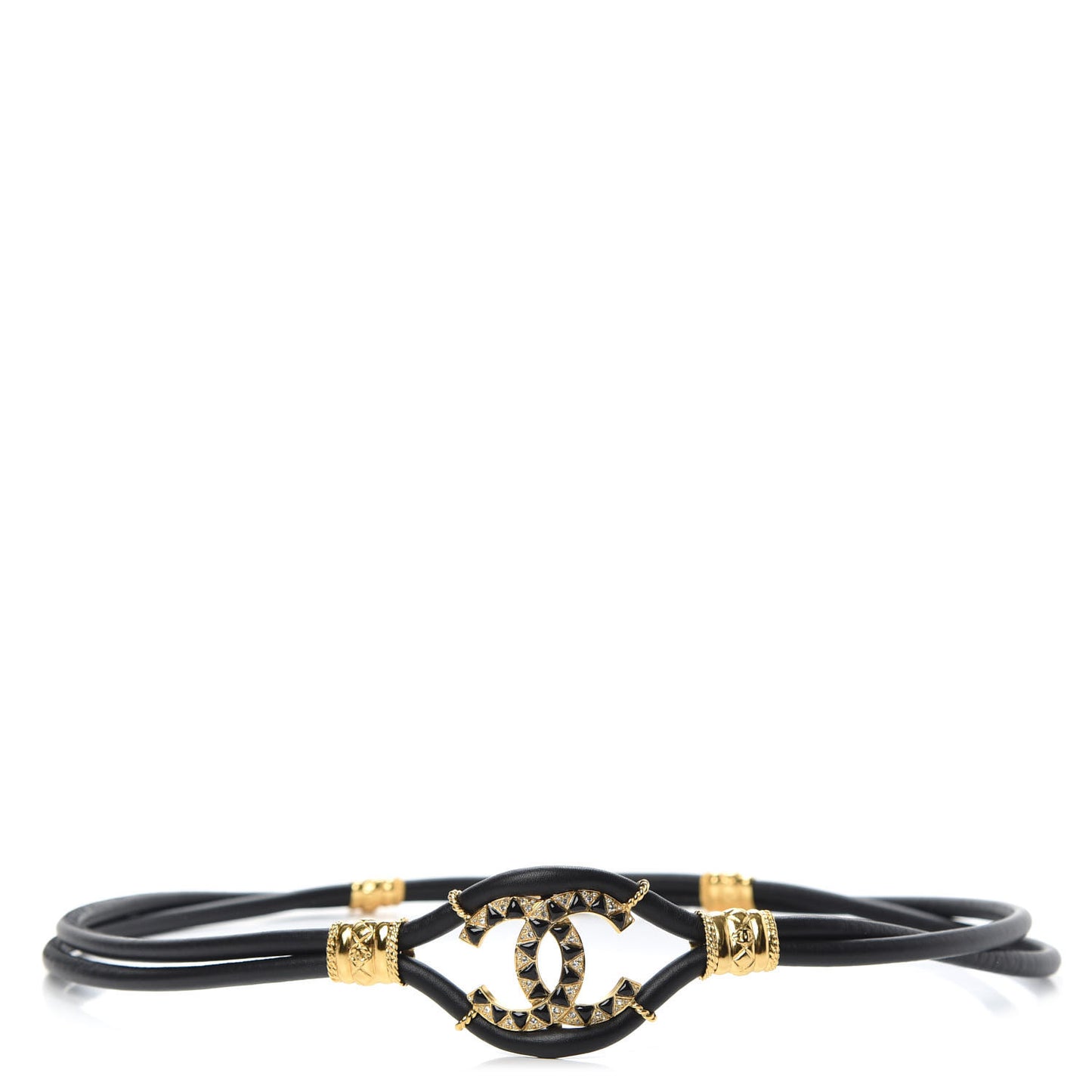 Calfskin Crystal Gripoix Poured Glass Along The Nile CC Belt 90 Black Gold