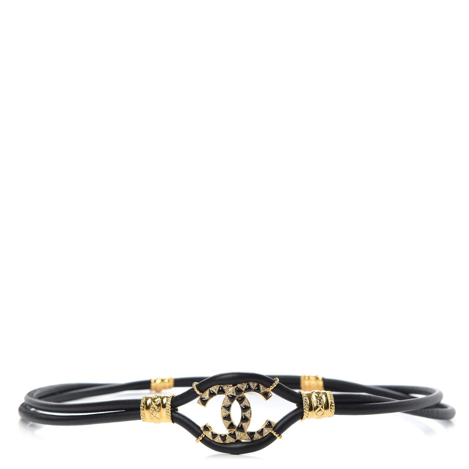 Chanel Calfskin Crystal Gripoix Poured Glass Along The Nile CC Belt 90 Black Gold 1 of 4