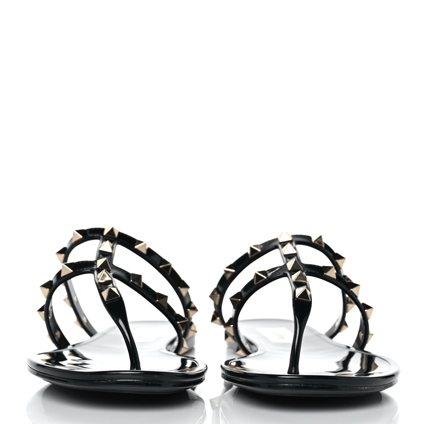 PVC Jelly Rockstud Caged Flat Thong Sandals 39 Black