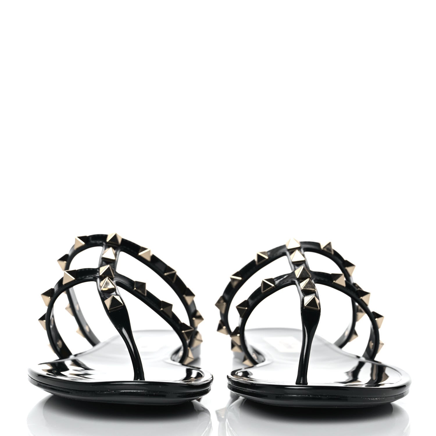 Valentino Garavani PVC Jelly Rockstud Caged Flat Thong Sandals 39 Black 2 of 8