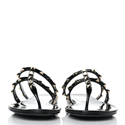 Valentino Garavani PVC Jelly Rockstud Caged Flat Thong Sandals 39 Black 2 of 8