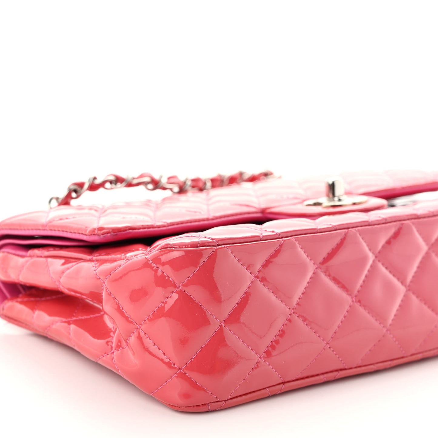 Patent Calfskin Quilted Medium Double Flap Pink