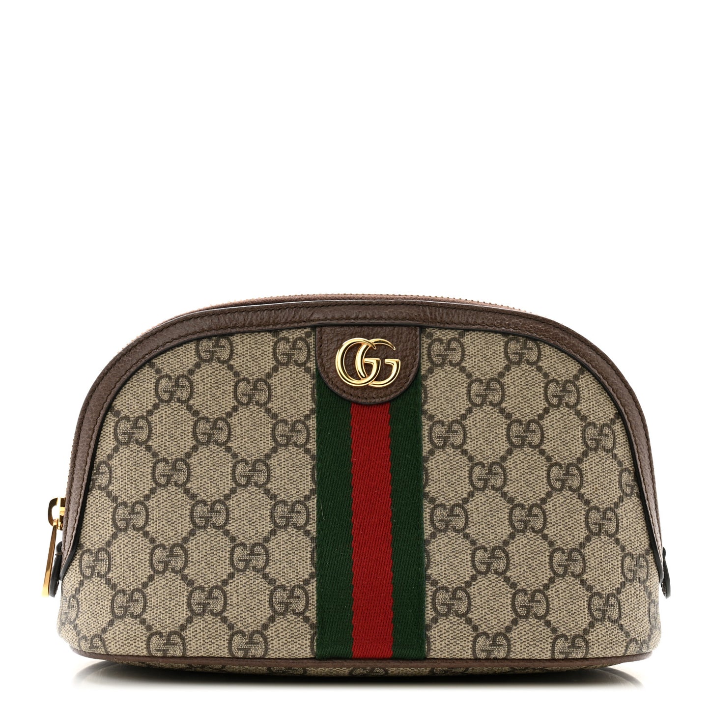 GG Supreme Monogram Textured Calfskin Web Large Ophidia Cosmetic Case Beige Ebony New Acero