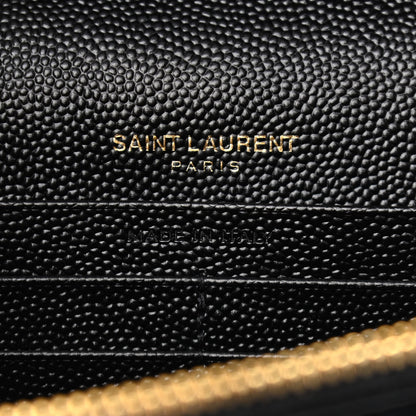 Saint Laurent Grain De Poudre Matelasse Chevron Monogram Chain Wallet Black 6 of 10