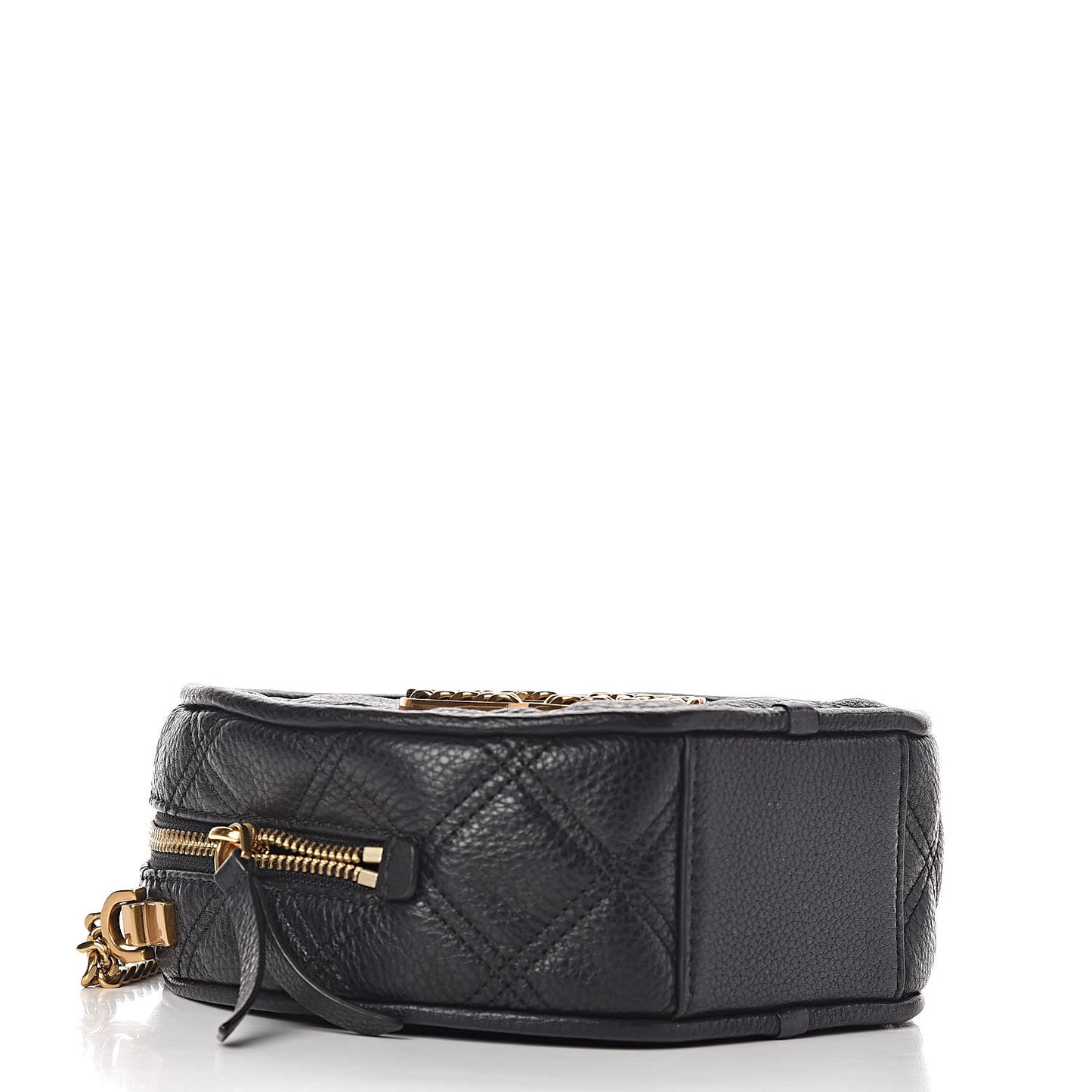 Grained Calfskin Quilted The Status Round Crossbody Black