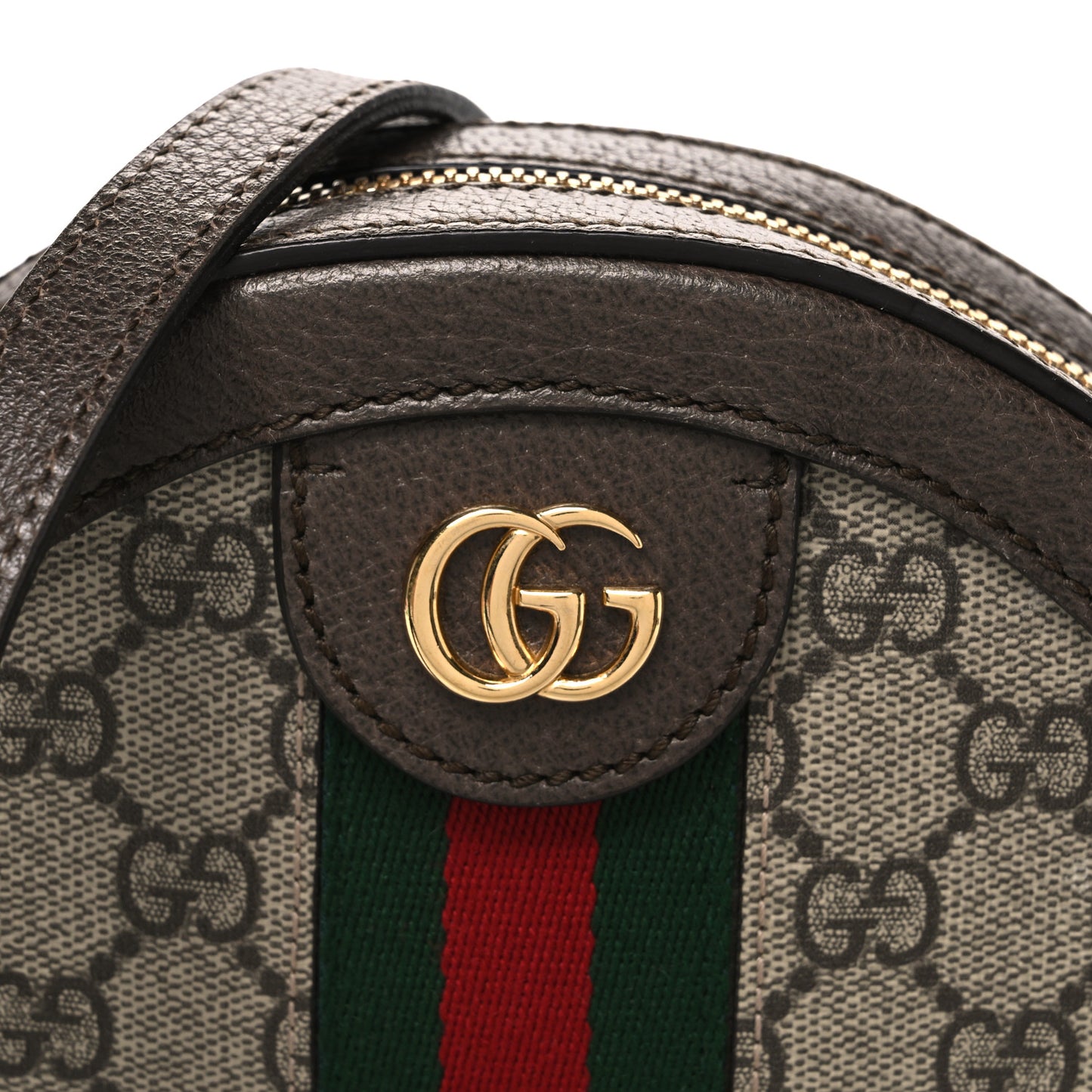 GG Supreme Monogram Web Mini Ophidia Round Shoulder Bag Brown